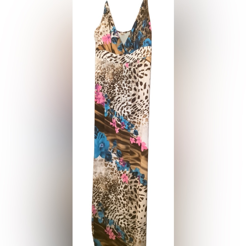 Cameo Leopard and Floral Print Maxi Dress Plus Size 2x Sundress adj straps